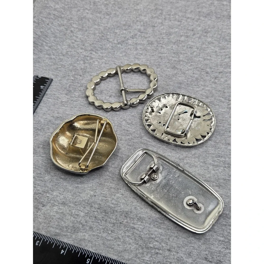Lot of 4 Vintage Boutique Floral Leather Rhinestone Womens Belt Buckles Boho